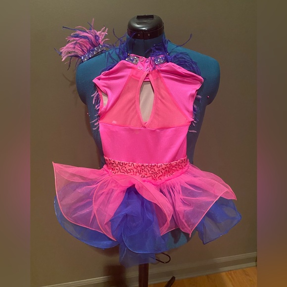 Weissman pink and blue dance costume with rhinestones, sequins and feathers SC. - Picture 4 of 4